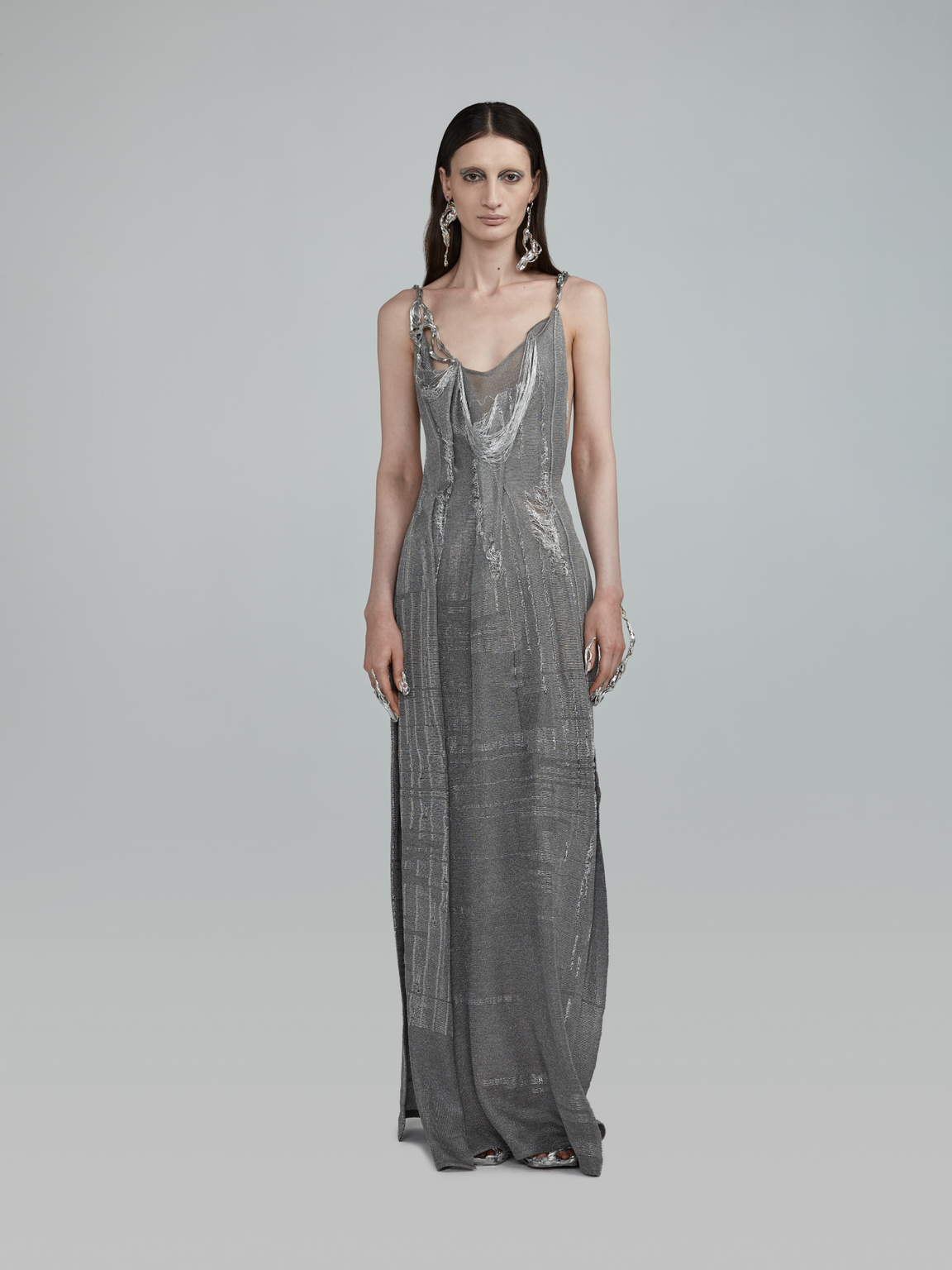 Picture of Silver Knit Metal Shoulder Straps Maxi Dress