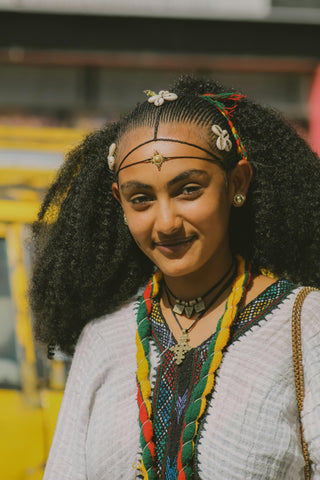 Beautiful Ethiopian Woman in Traditional Headdress and clothing