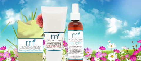 Me and a Tree Natural Skincare and Bug Repellent Gift Set: Bug Off Spray, Sunscreen, and Lemongrass Clay Bar