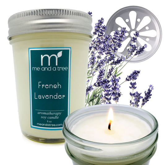 Best French Lavender Aromatherapy Massage Soy Candle 8oz - Daisy Nighttime Glow Lid - Multi-Purpose for Massage, Perfume, Nail & Hair Balm - Perfect Gift for Stress & Depression