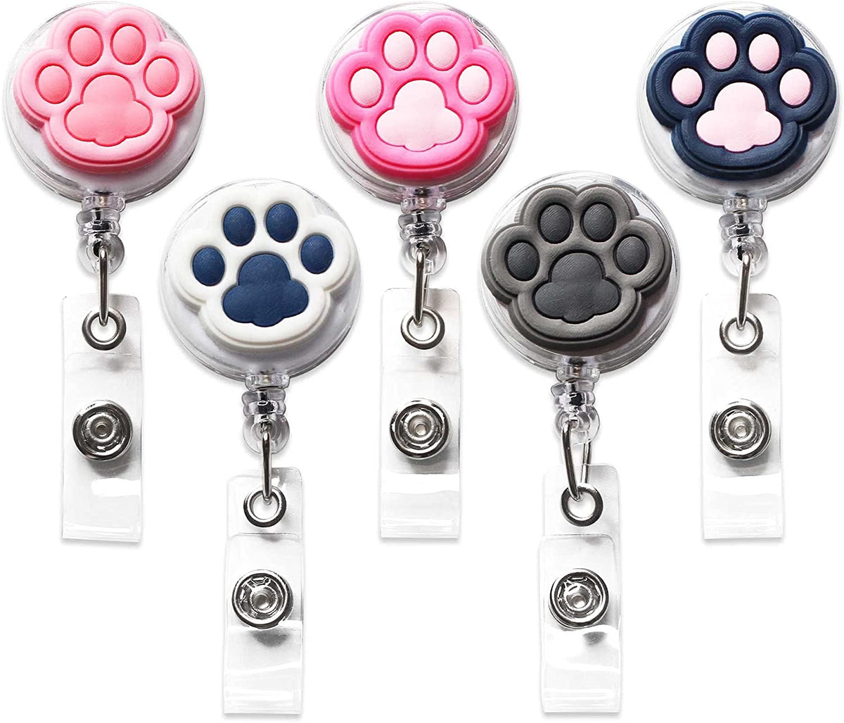 5Pcs Cat Paw Cute Retractable ID Badge Reel