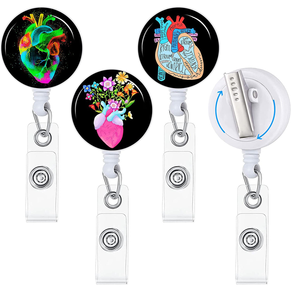 3 Pieces Heart Badge Reel Retractable with Alligator Clip