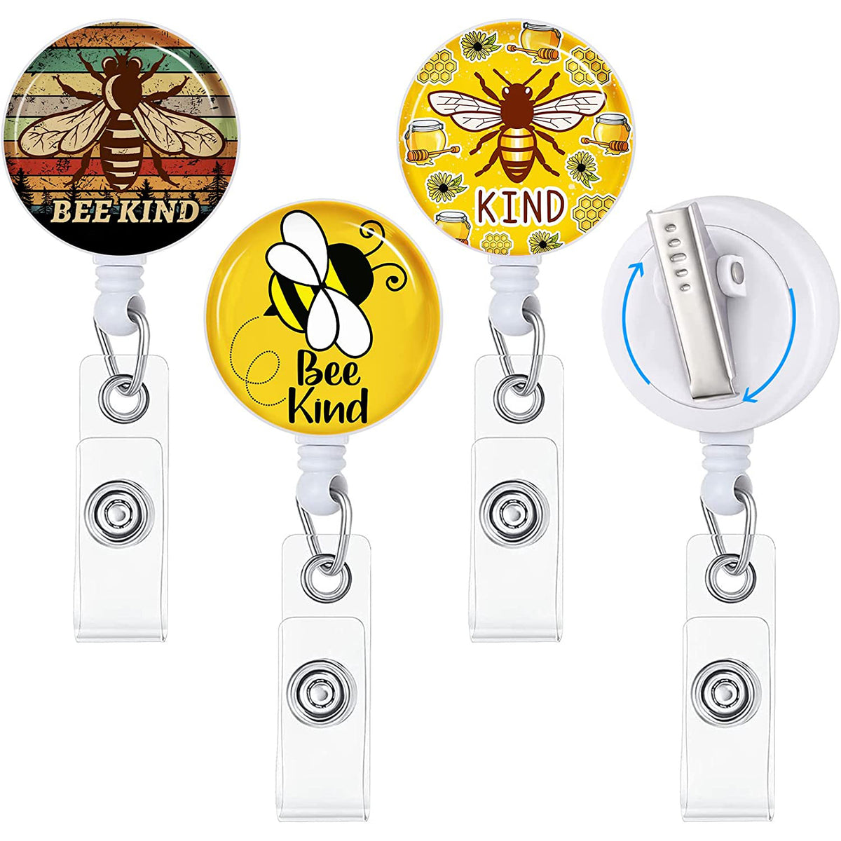 3 Pieces Bee Kind Badge Reel Retractable with Alligator Clip