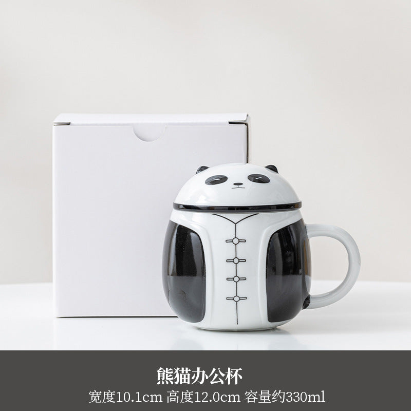 Creative country tide Feng Shui Cup cute panda mug tea separation cup high value mug with lid practical gift