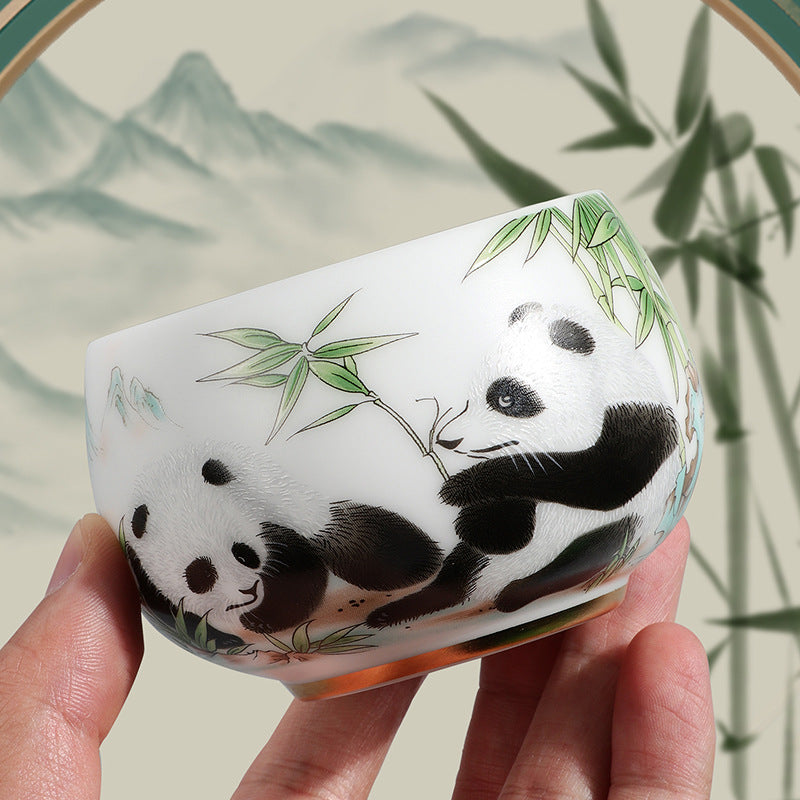 Iced Jade Porcelain Panda Master Cup Sheep Fat Jade Tea Cup Simple Tea Tasting Cup Tea Set Special Tea Cup Single Person Cup Gift