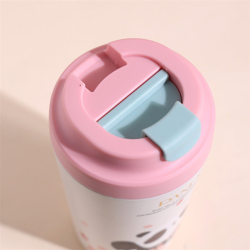 Panda coffee cup with real ceramic liner is high in value, simple and cute, cartoon mug, girl bone China water cup, man.