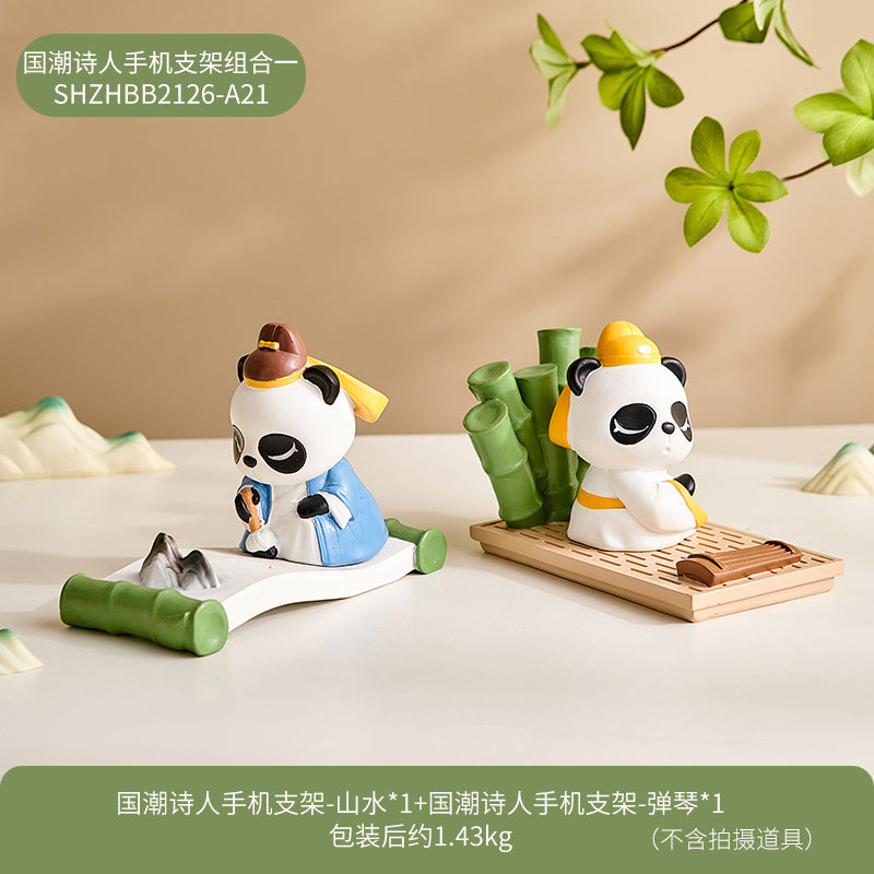 Creative cute panda mobile phone desktop bracket China-Chic decoration chasing drama artifact support frame birthday gift