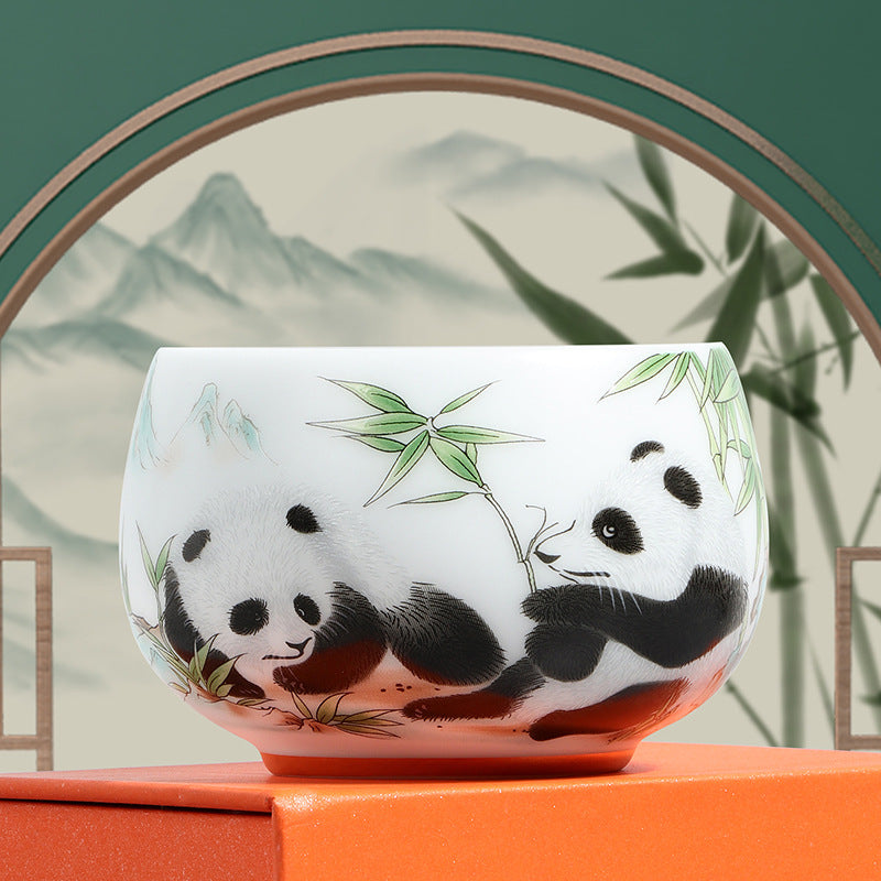 Iced Jade Porcelain Panda Master Cup Sheep Fat Jade Tea Cup Simple Tea Tasting Cup Tea Set Special Tea Cup Single Person Cup Gift