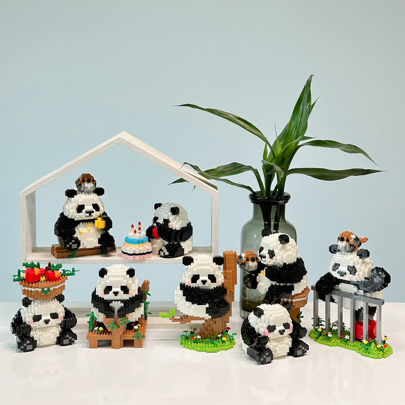 National treasure panda building block flower cute orchid swing one word horse model micro particle assembly toy China-Chic decoration gift