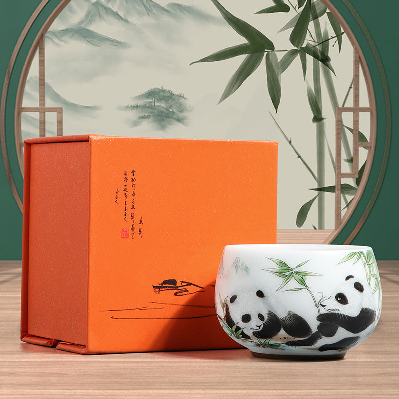 Iced Jade Porcelain Panda Master Cup Sheep Fat Jade Tea Cup Simple Tea Tasting Cup Tea Set Special Tea Cup Single Person Cup Gift