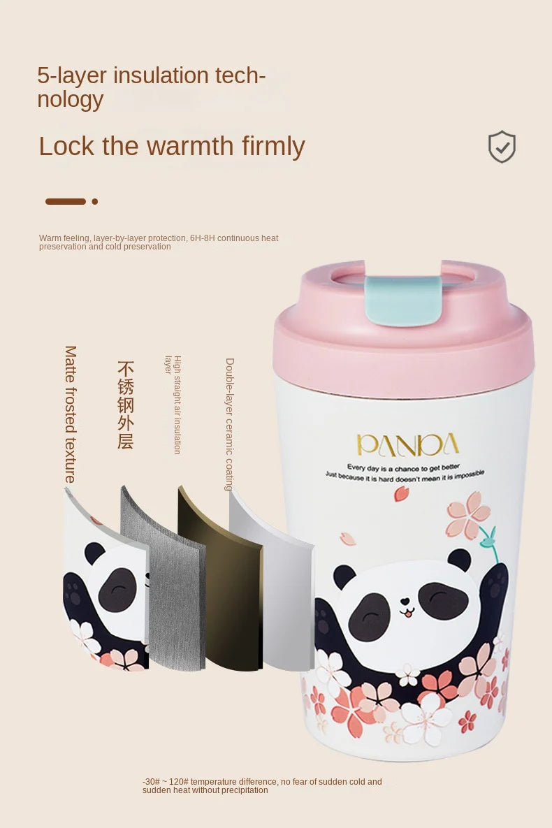 Panda coffee cup with real ceramic liner is high in value, simple and cute, cartoon mug, girl bone China water cup, man.