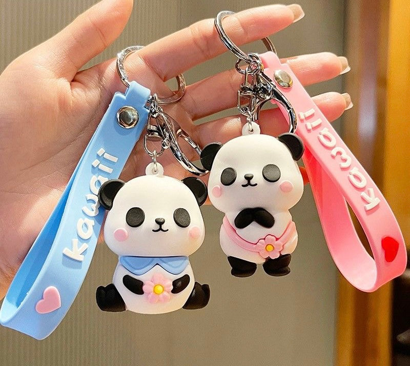 Kawaii panda flower keychain