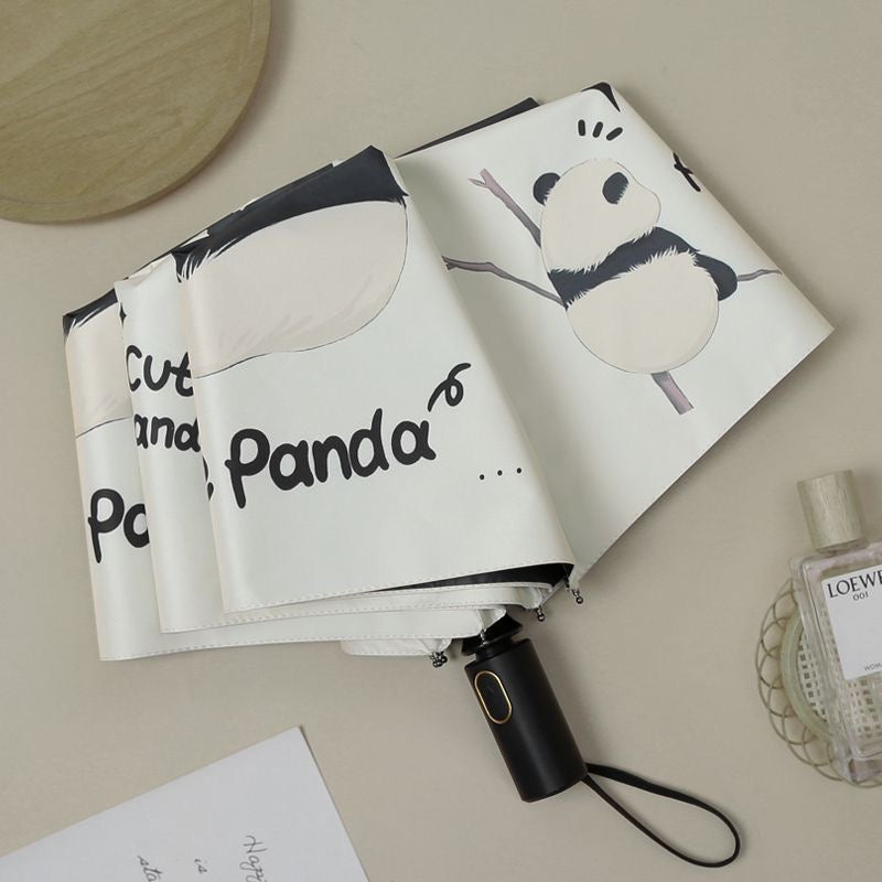 Cute Panda UV Protection Semi-Automatic Folding Umbrella