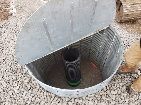 Perforated, Galvanized CSP riser with access hatch and 12" HDPE Hickenbottom insert