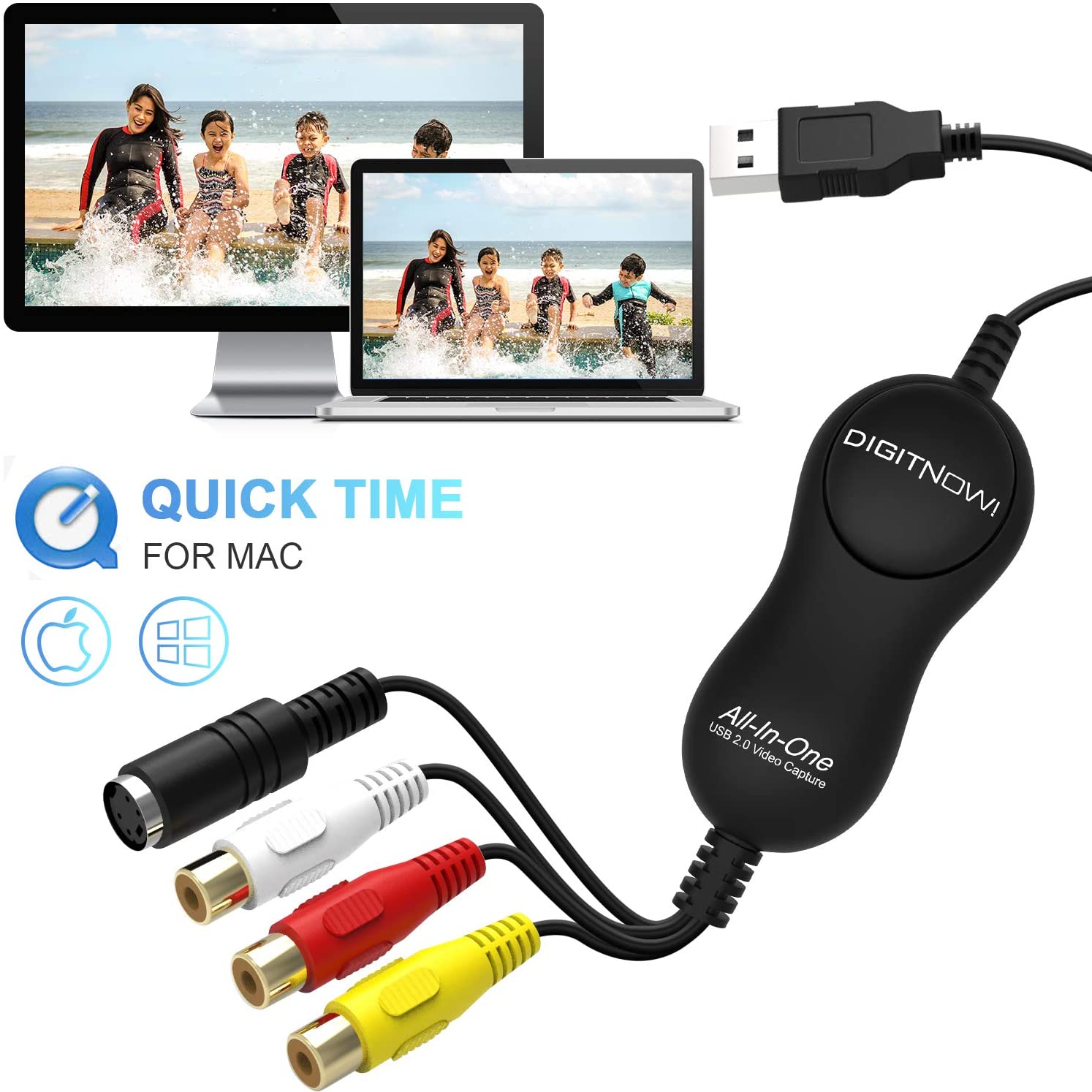 DIGITNOW USB 2.0 Capture Card Device Video Grabber One Touch VHS