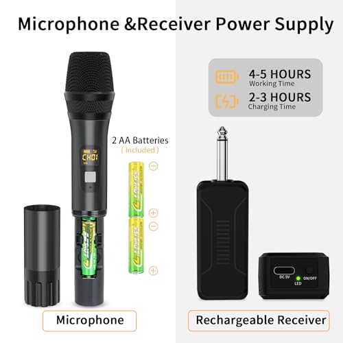 Wireless Microphones, TONOR UHF Dual Karaoke Microphone System, Microfonos  Inalambricos with Rechargeable Receiver, Cordless Dynamic Mic for Singing