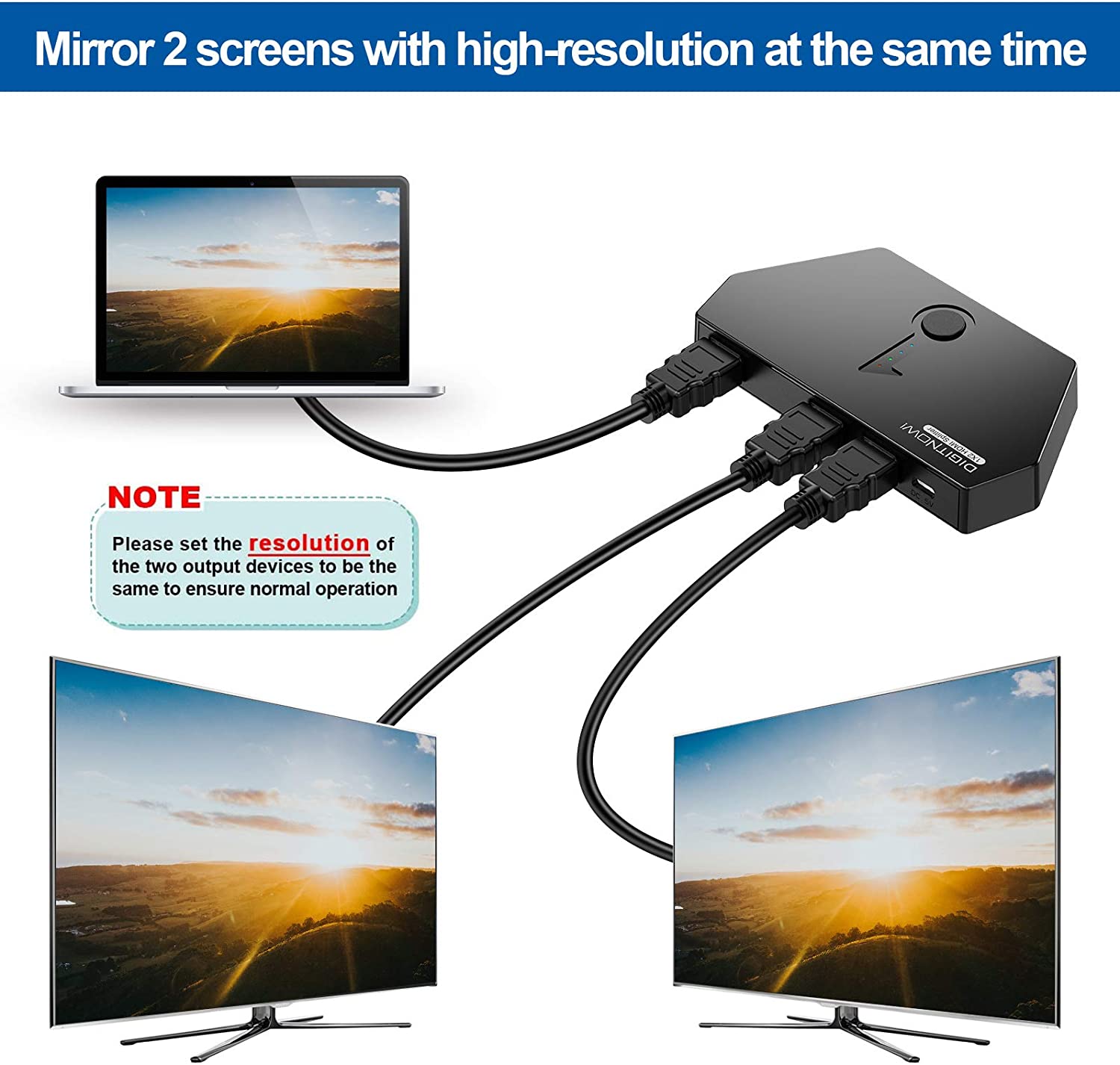 skøn forene kvælende DIGITNOW HDMI Splitter 1 in 2 Out, 4K HDMI Ver1.4 HDCP, Powered HDMI S