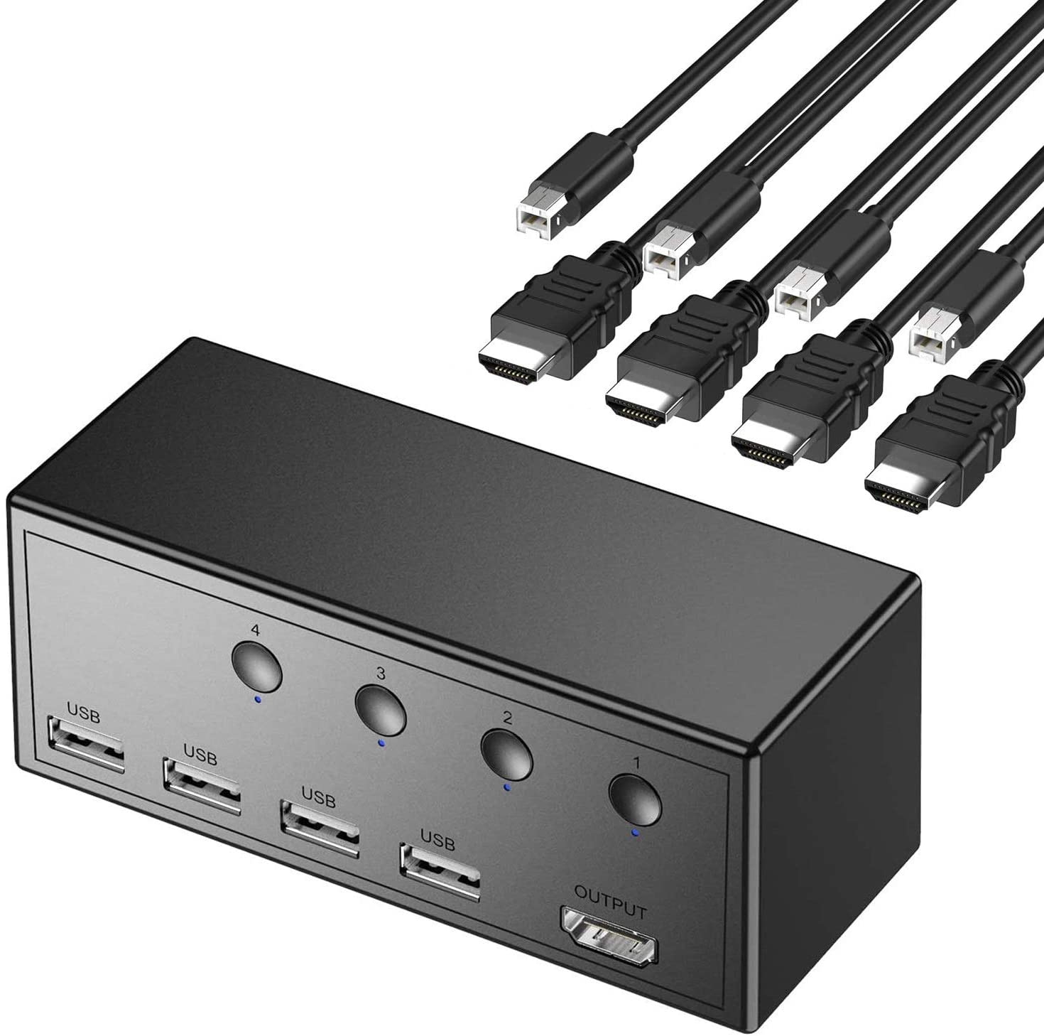 PWAY-conmutador USB HDMI KVM, 2 juegos, 2 en 2 salidas, 4 USB Hub