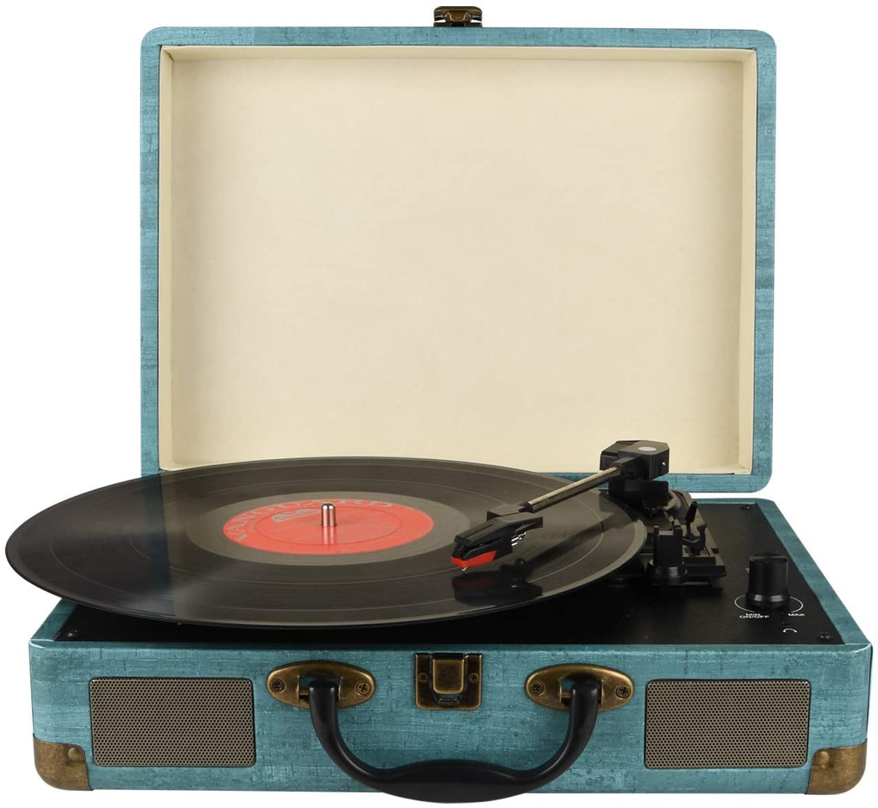 DIGITNOW! Record Player Vintage 3-Speed Bluetooth Vinyl Turntable with Stereo Speaker, Belt Driven Suitcase Vinyl Record Player