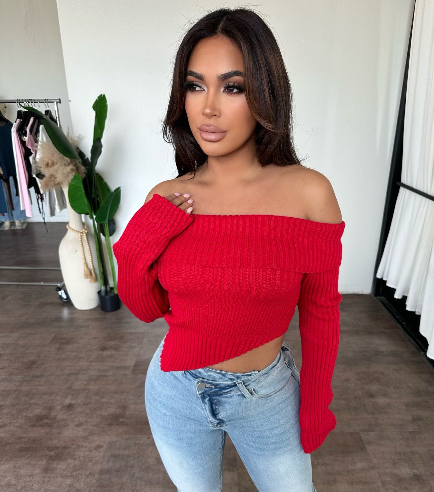 Tina Off Shoulder Top (Red)