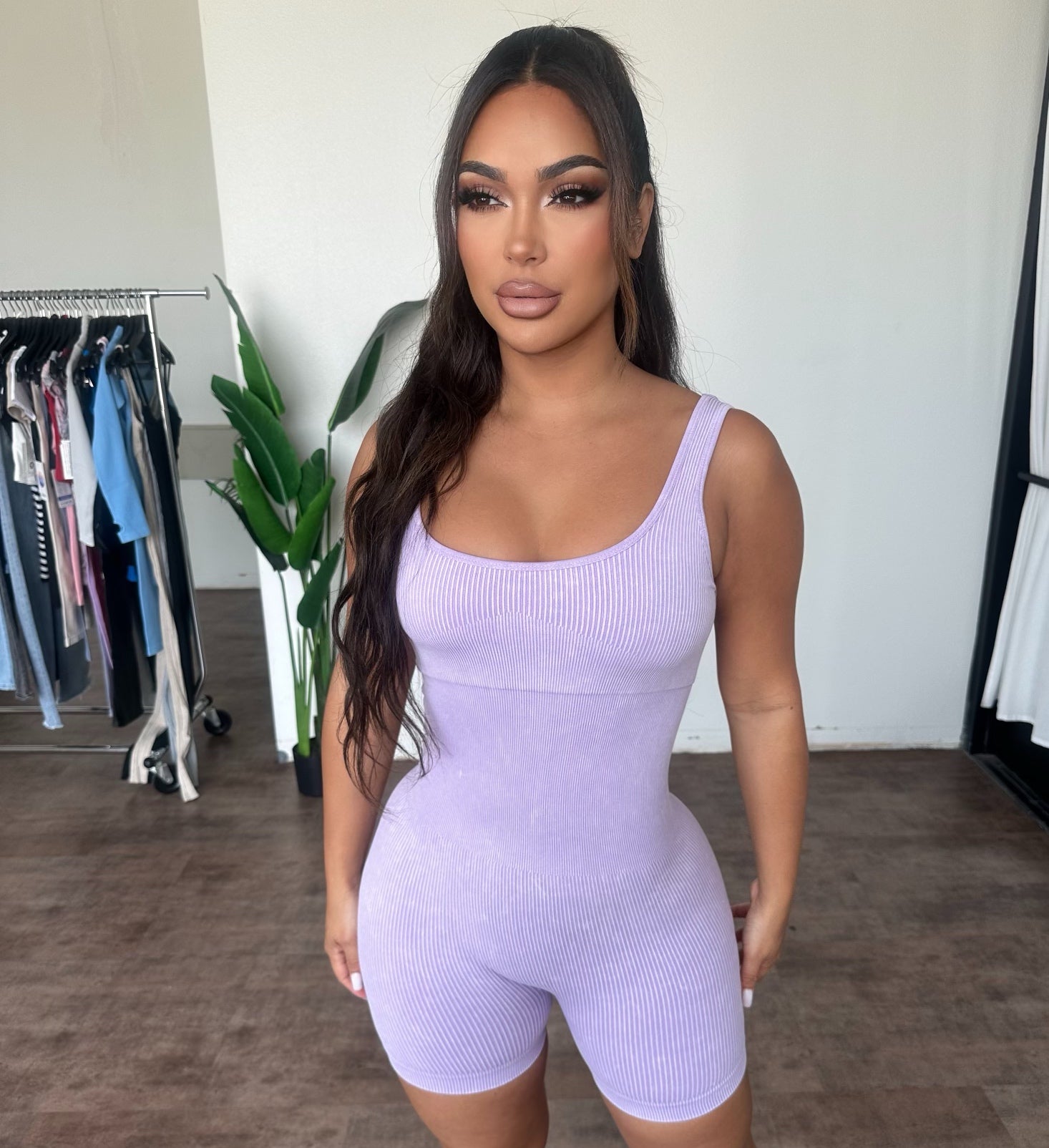 Linda Rib Romper (Lilac)