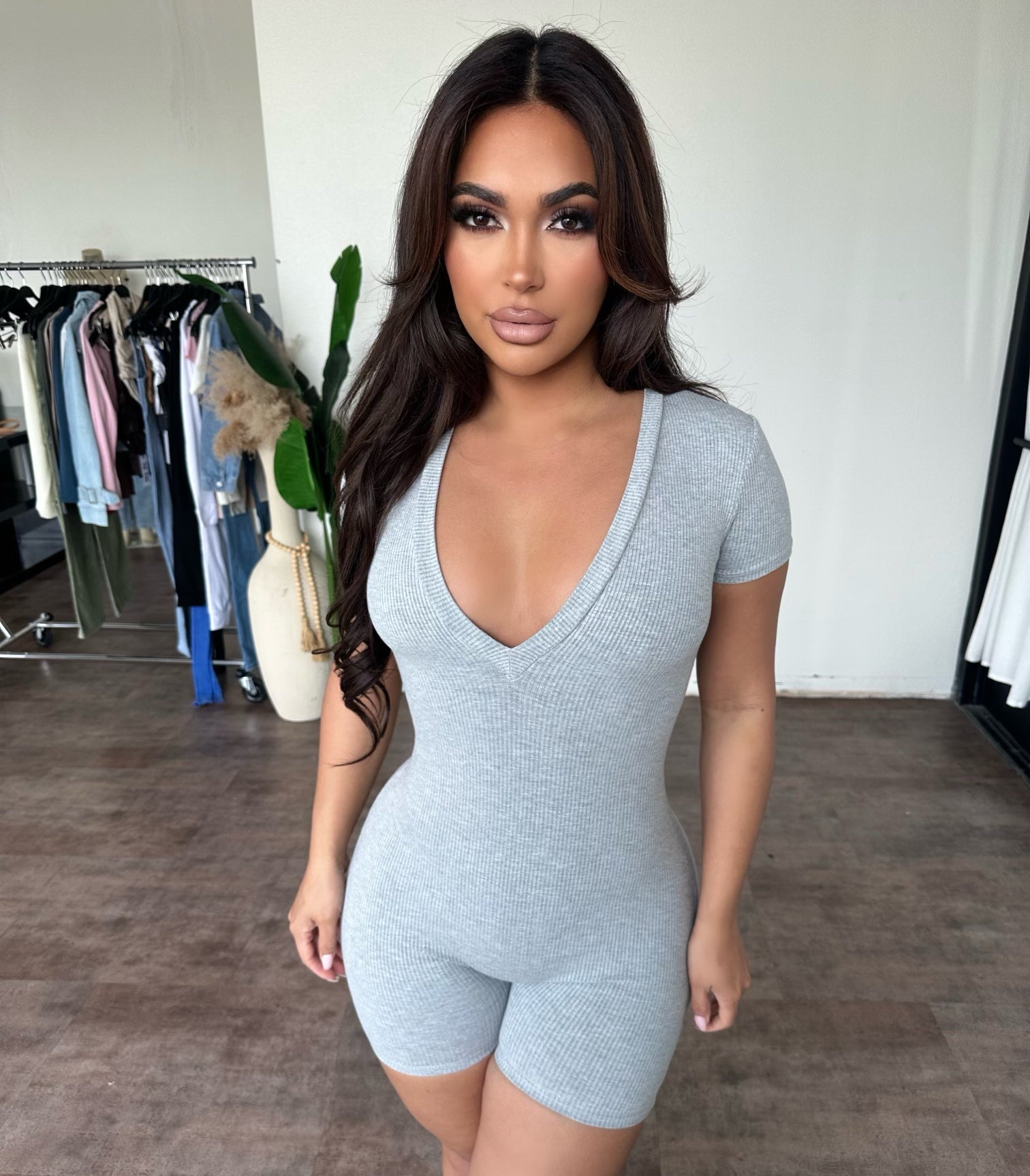 Gia Vneck Romper(Heather Grey)