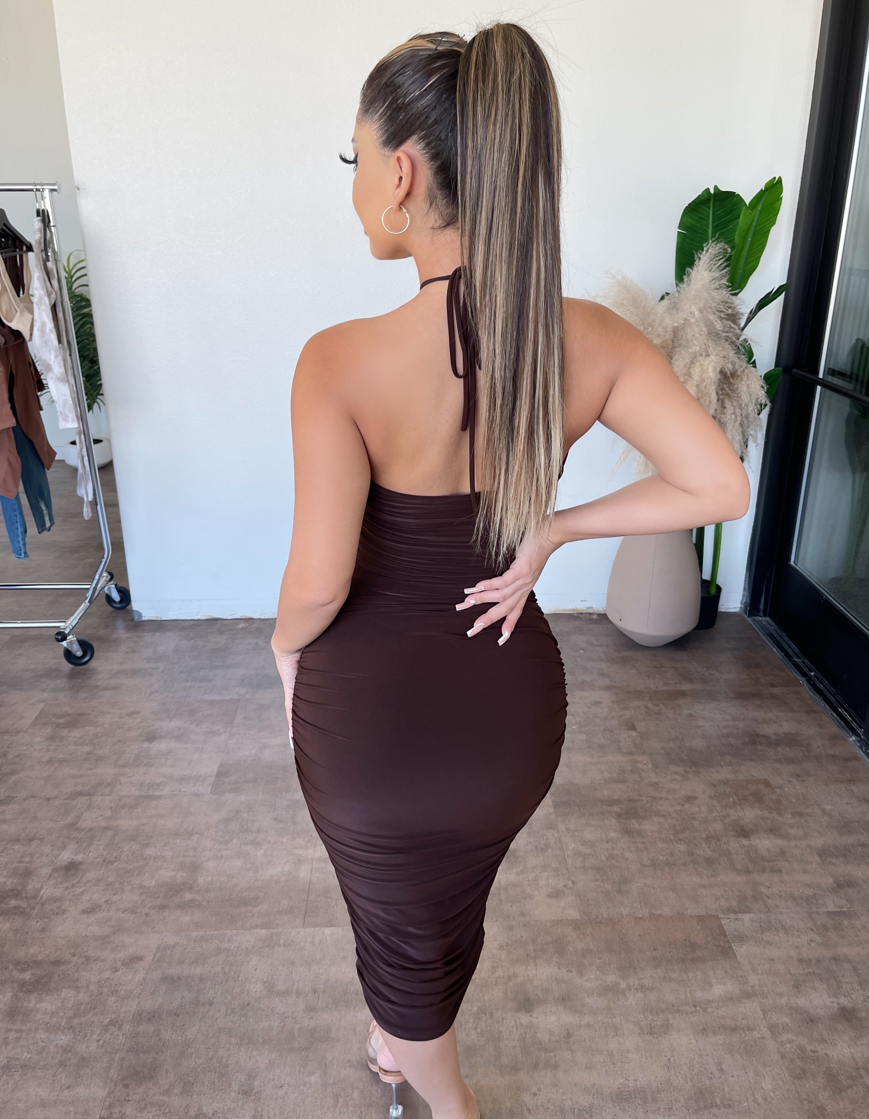 Lola Halter Dress(Brown)