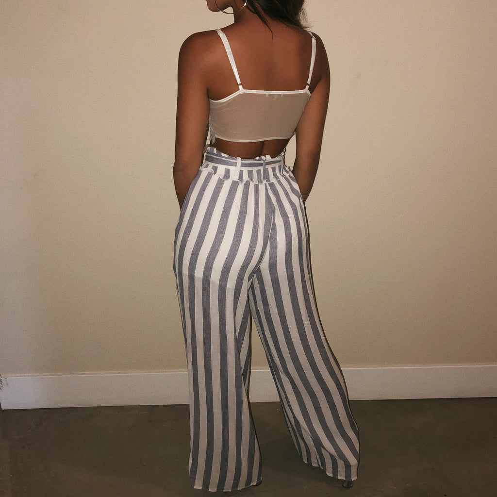 blue striped flowy pants