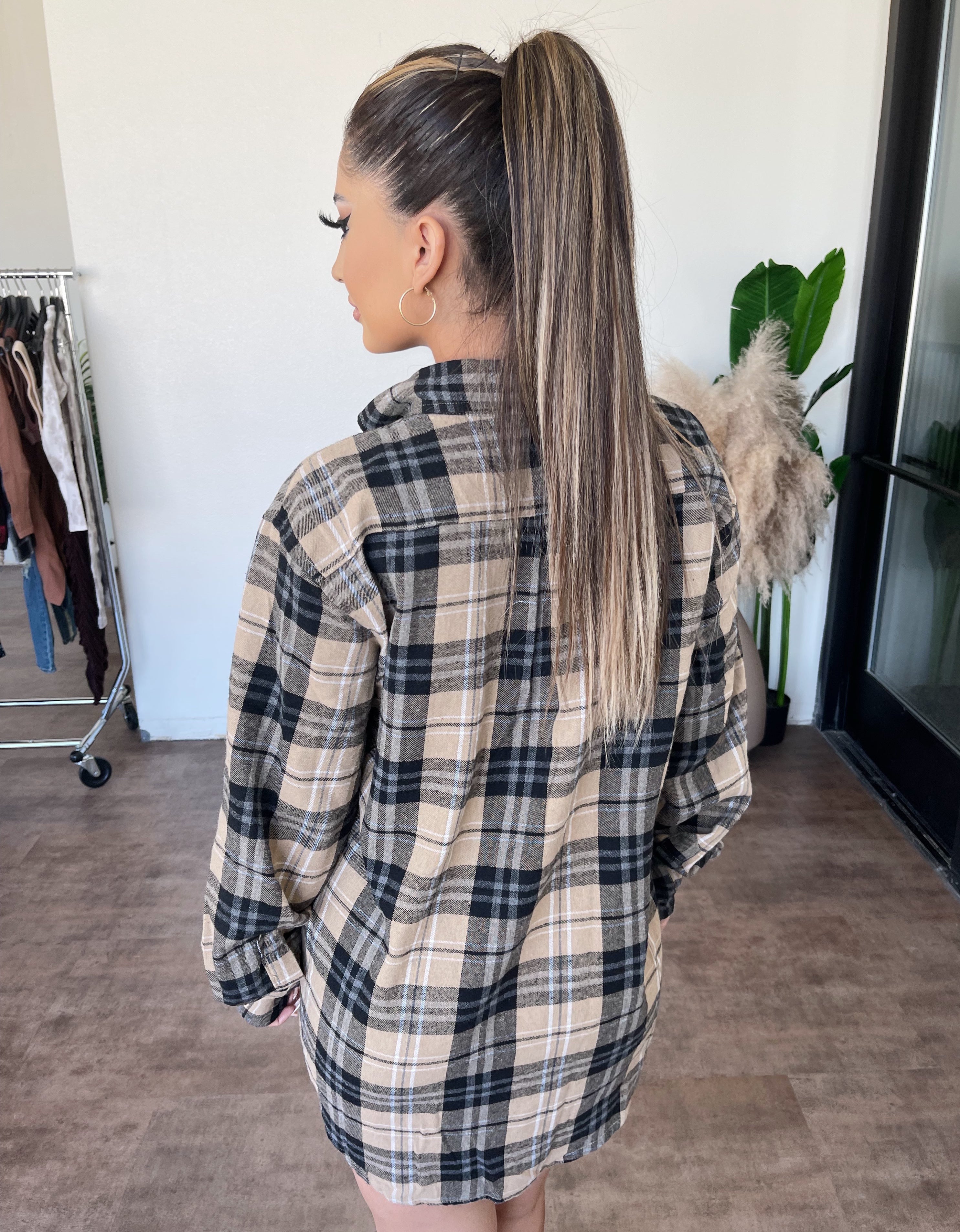 Denise OverSize Flannel(Tan/Black)