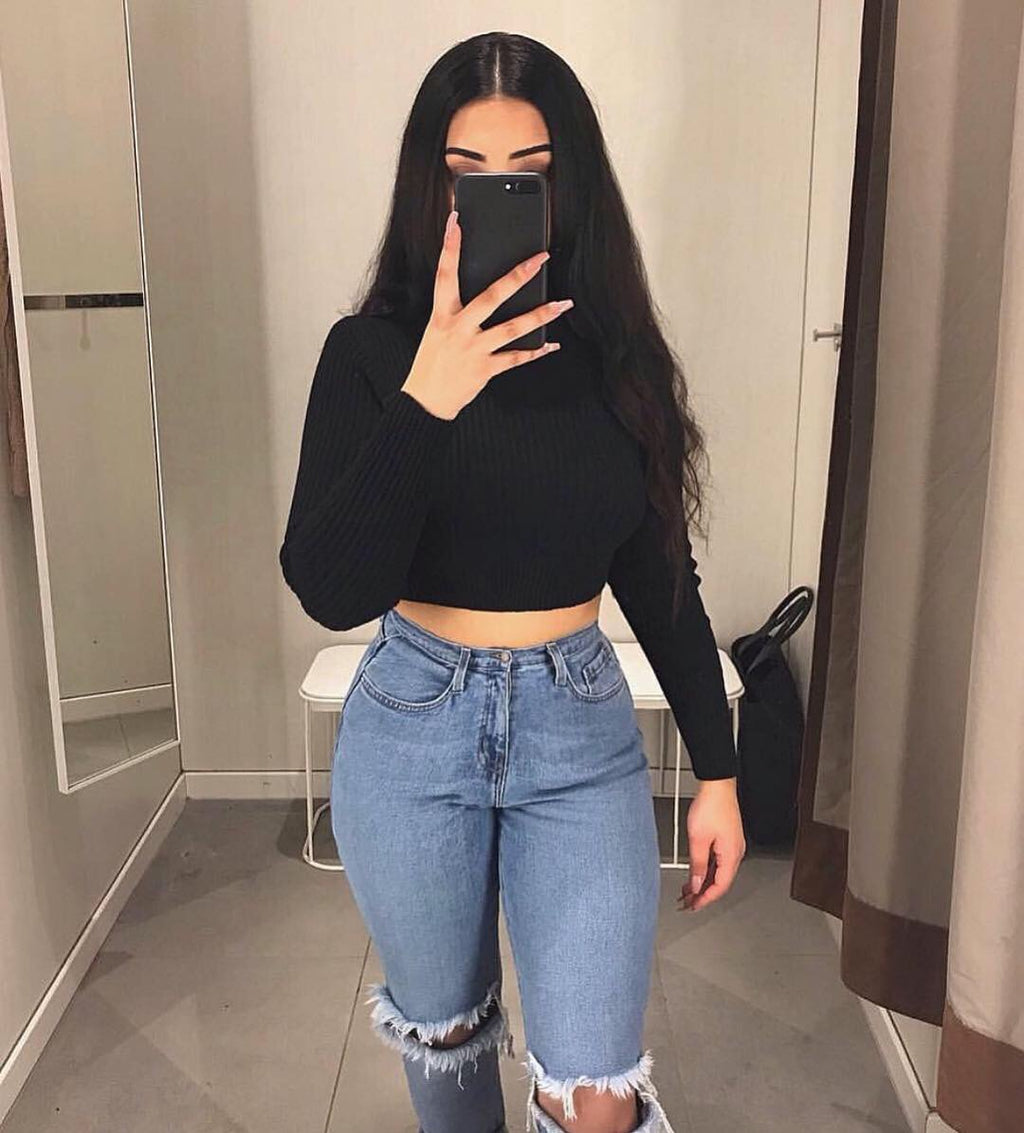 mom jeans and top