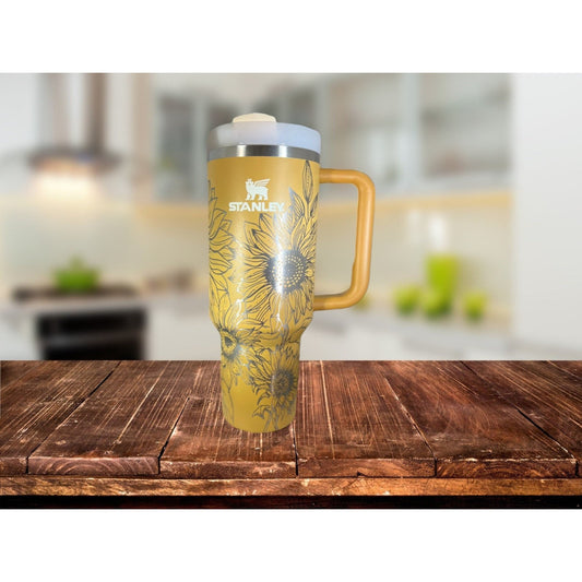 Sunflower Stanley Quencher 40oz, Stanley Mug, Engraved Tumbler, Engraved  Stanley, Floral Stanley, Full Wrap Stanley, Travel Mug With Handle 