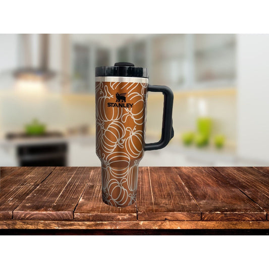 40oz Stanley Quencher - Engraved Sunflower Design Full Wrap with Handle &  Straw