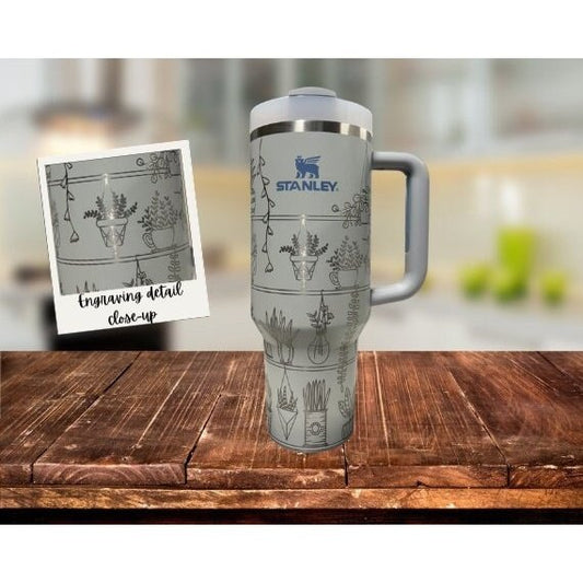 Engraved 40oz Stanley Cup Quencher Sunflower Tumbler Leaf Foliage