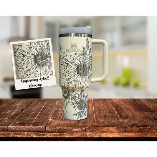 Sunflower Stanley Quencher 40oz, Stanley Mug, Engraved Tumbler, Engraved  Stanley, Floral Stanley, Full Wrap Stanley, Travel Mug With Handle 