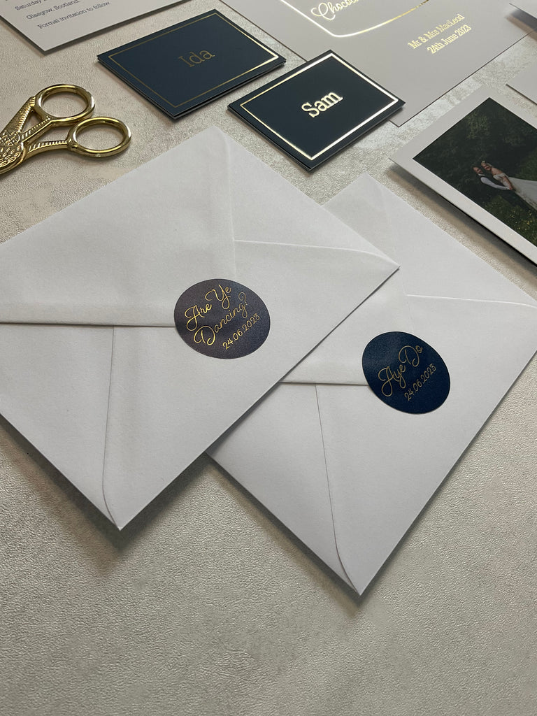 Navy and gold wedding envelope stickers