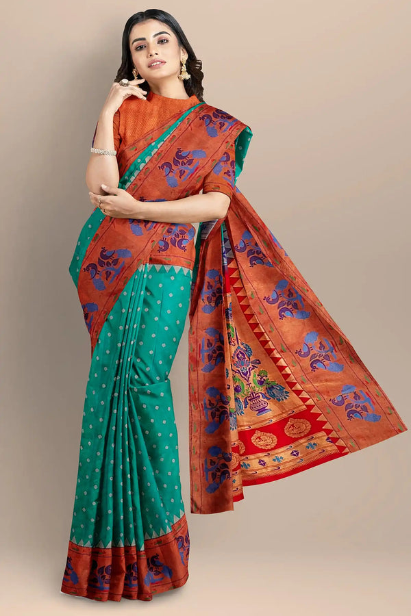 A glam Red Paithani Silk Saree With Stunner Blouse Piece – LajreeDesigner