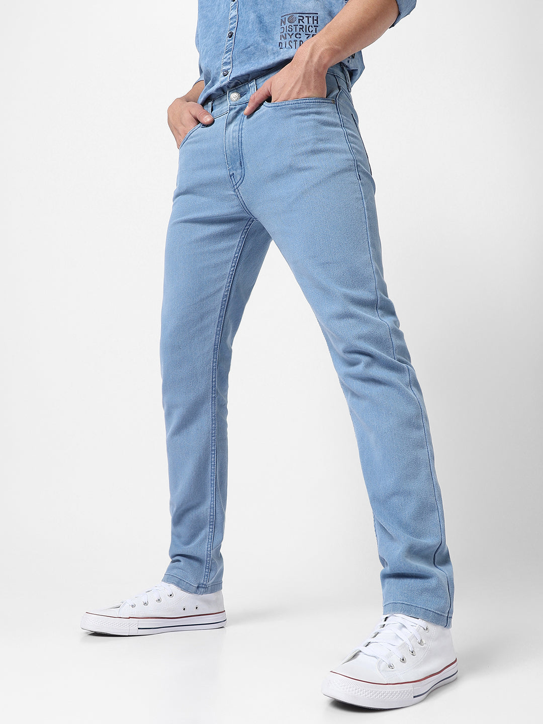 Men's Ice Blue Slim Fit Denim Jeans Stretchable