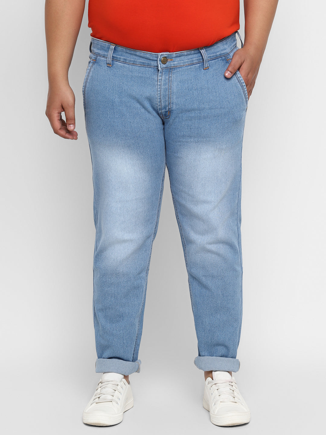 Plus Men's Light Blue Regular Fit Denim Jeans Stretchable