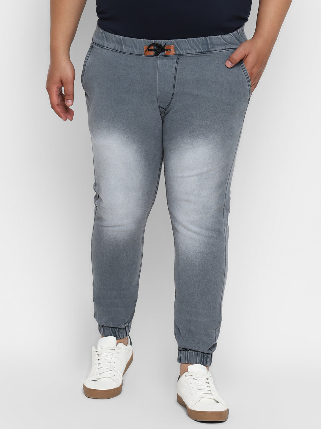 Plus Men's Grey Regular Fit Jogger Jeans Stretch