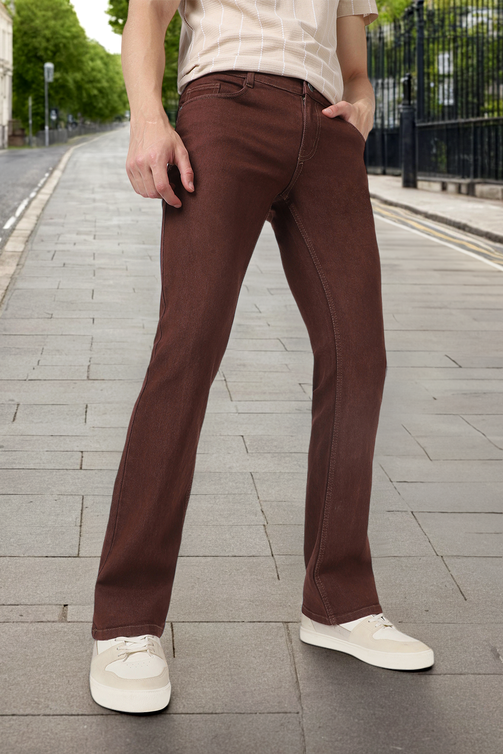 Men's Brown Washed Bootcut Jeans Stretchable