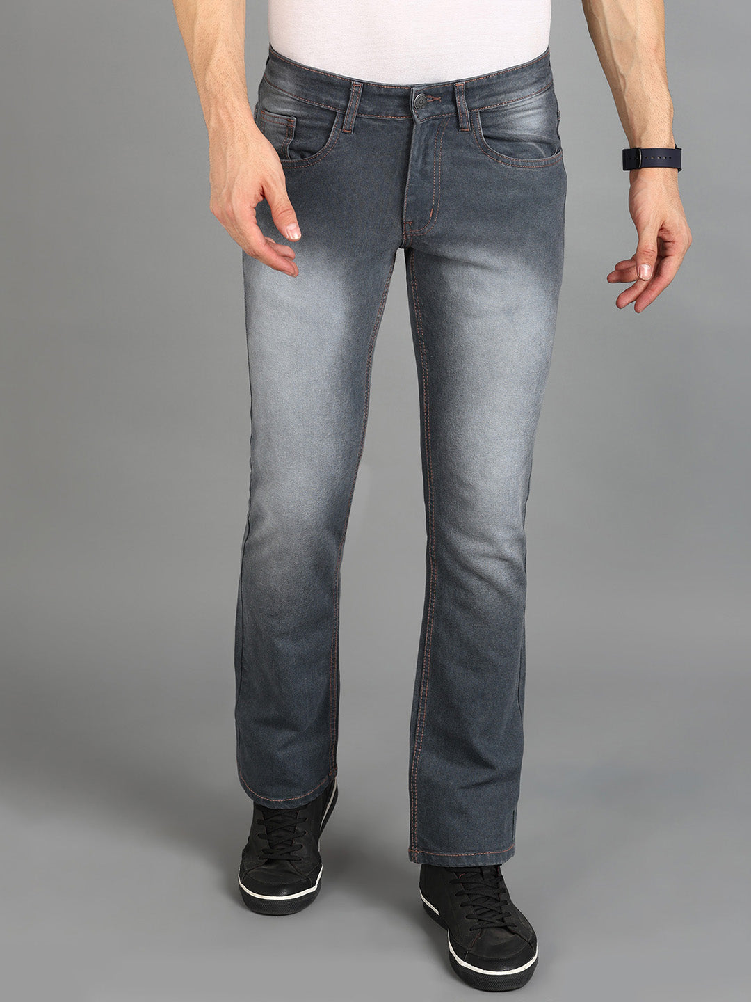 Men's Grey Washed Bootcut Jeans Stretchable