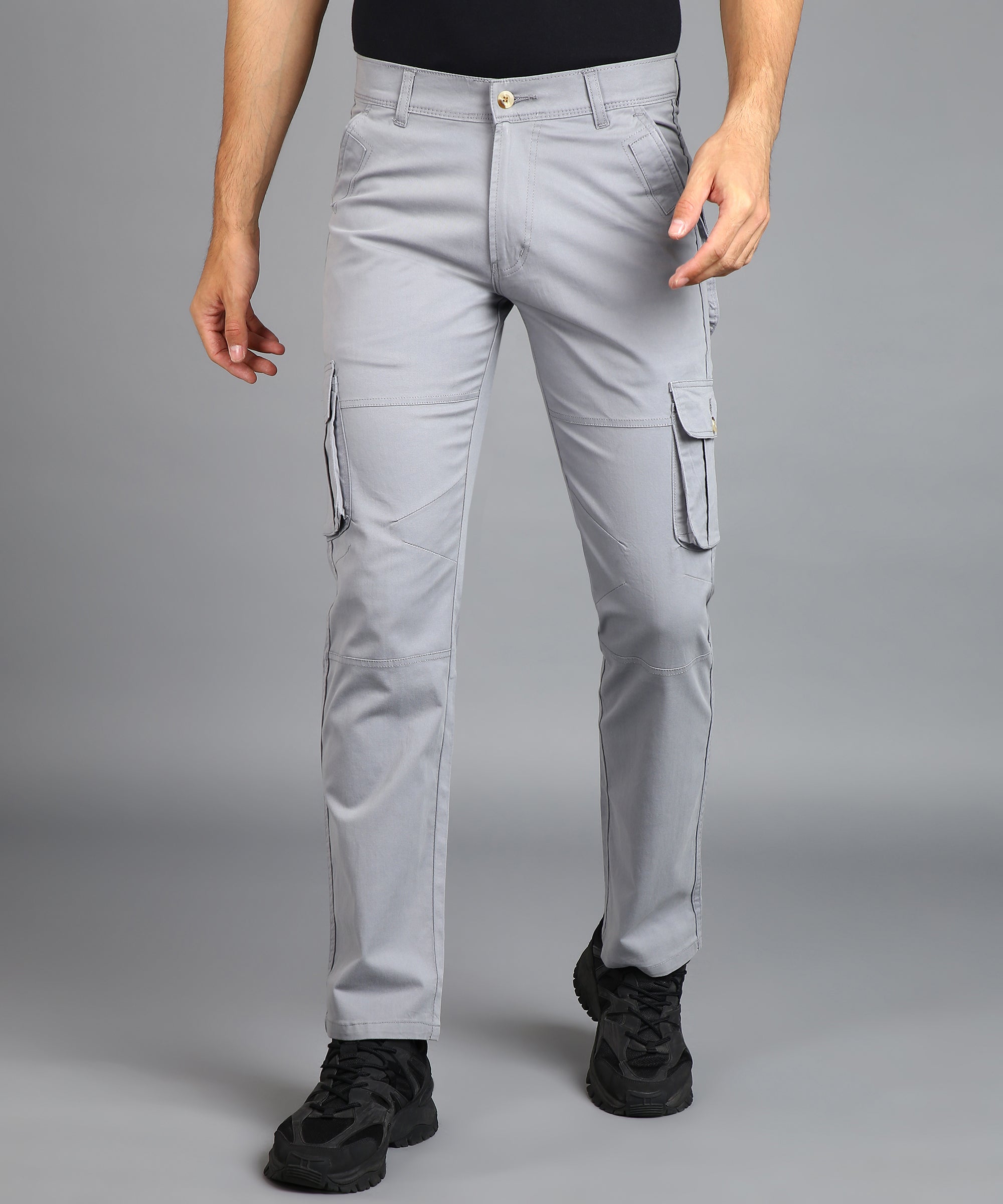 Men's Light Blue Regular Fit Solid Cargo Chino Pant with 6 Pockets