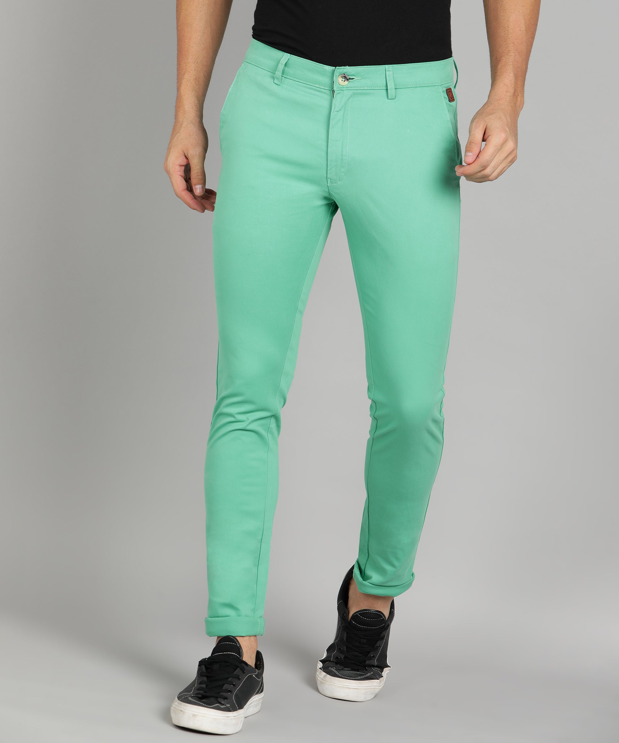 Men's Teal Green Cotton Slim Fit Casual Chinos Trousers Stretch