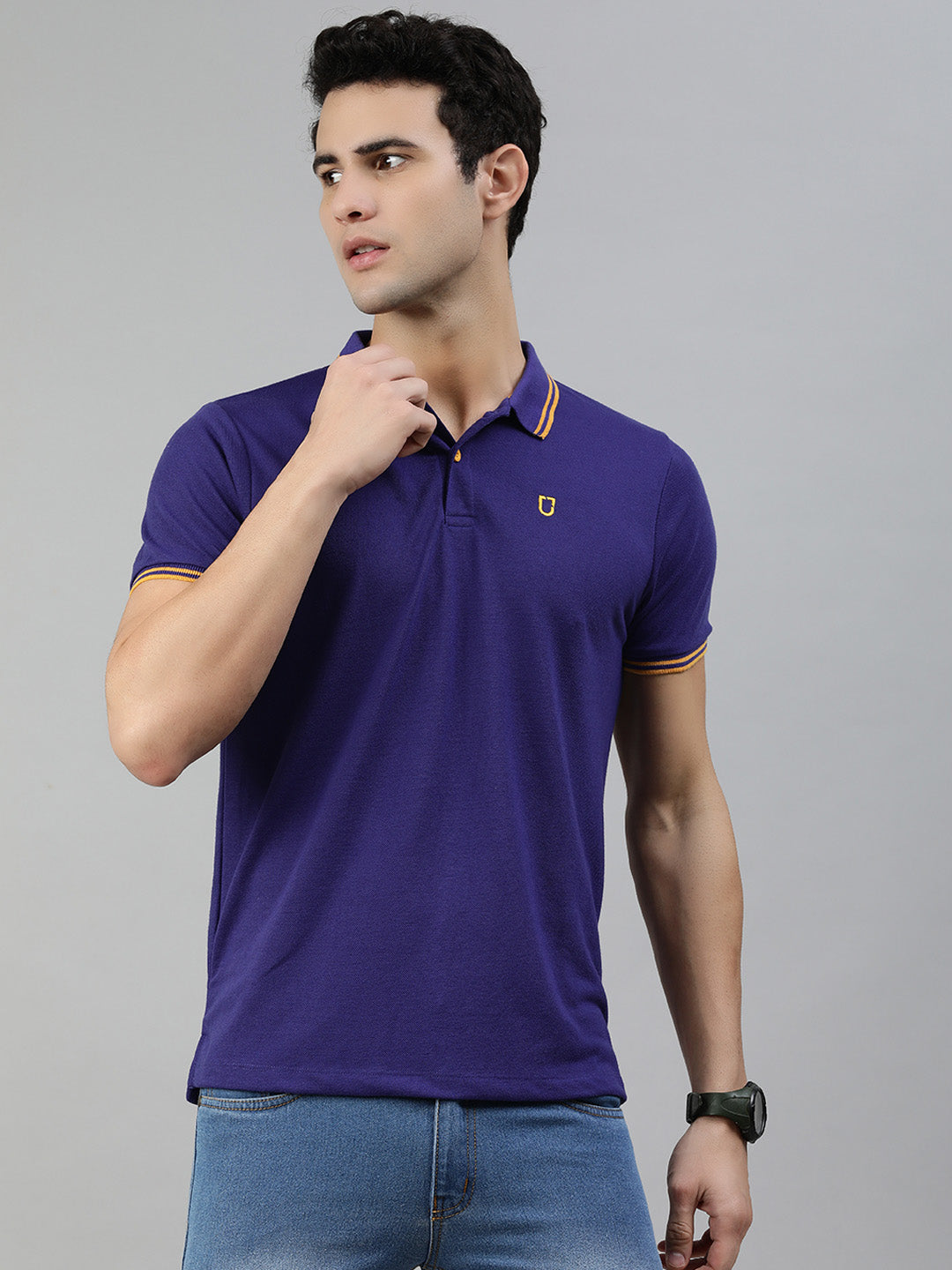 Urbano Fashion Men's Purple Solid Slim Fit Half Sleeve Cotton Polo T-Shirt