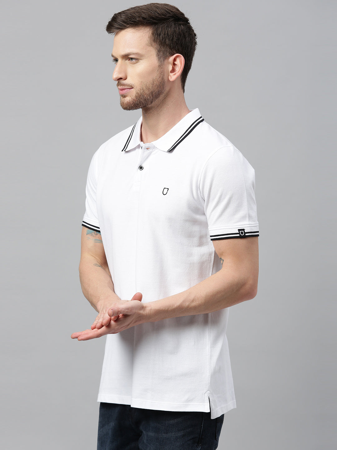 Urbano Fashion Men's White Solid Cotton Slim Fit Polo T-Shirt