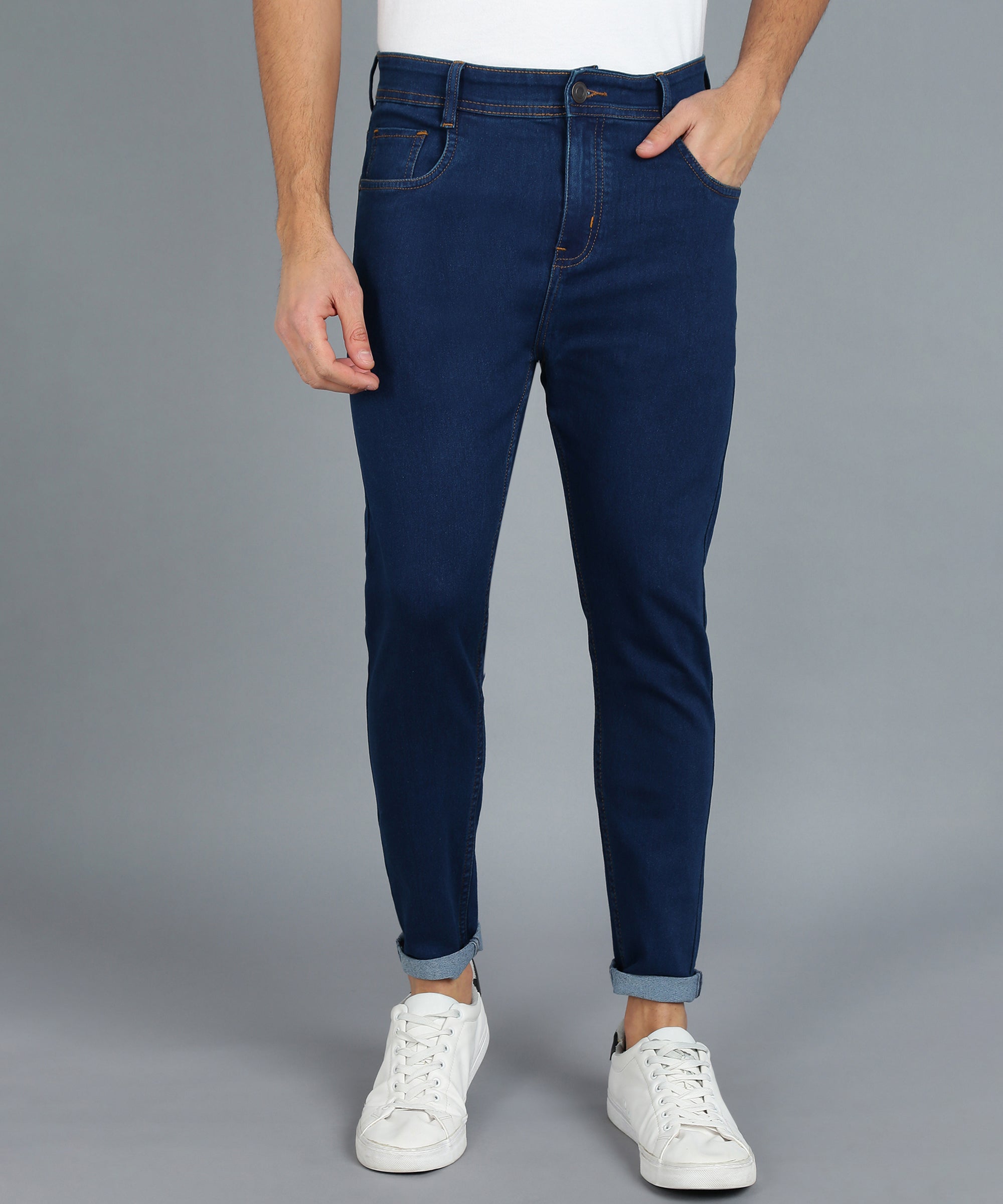 Men's Navy Carrot Fit Denim Jeans Stretchable