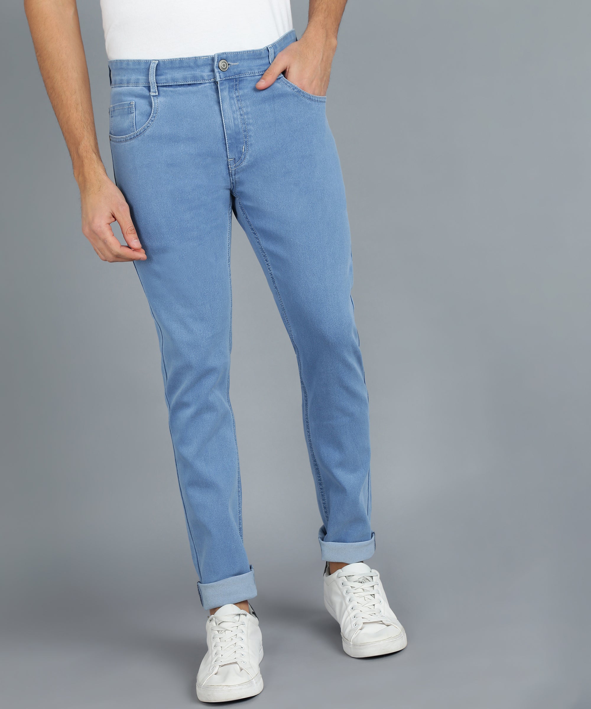 Men's Light Blue Slim Fit Denim Jeans Stretchable