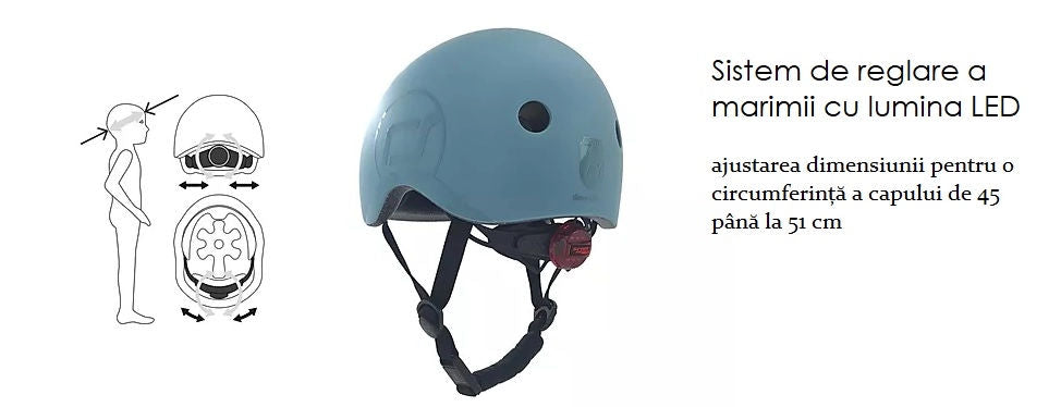 Casca de protectie pentru copii, sistem de reglare magnetic cu led, XXS-S, 45-51 cm, 1 an+, Scoot Ride