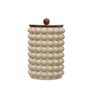 Stoneware Canister w/ Raised Dots & Acacia Wood Lid - The Mix