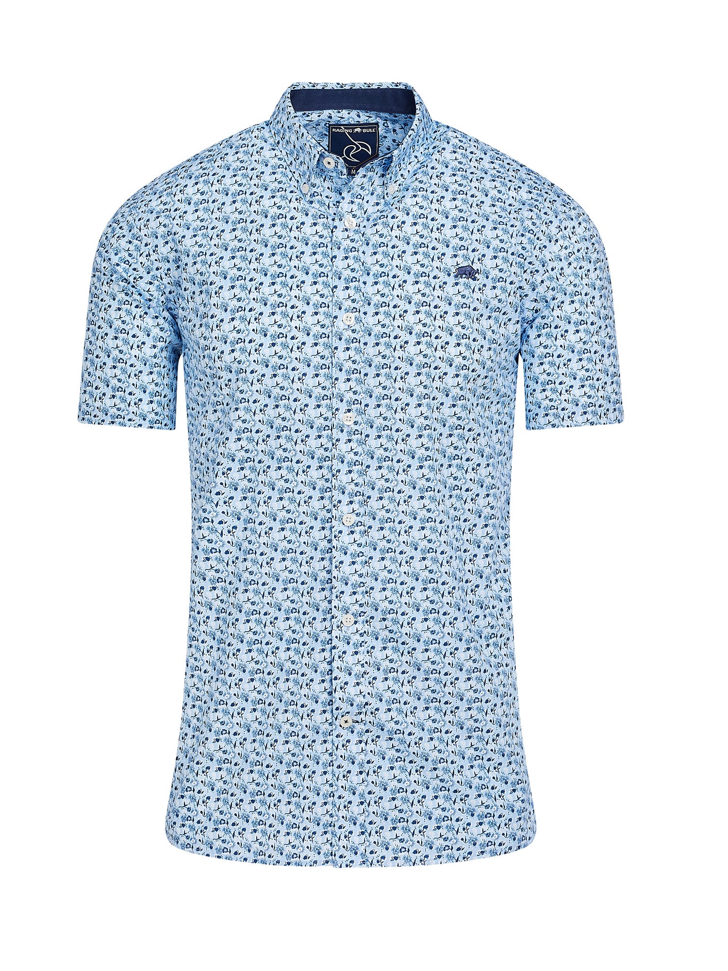 Short Sleeve Ditsy Floral Print Shirt - Mid Blue